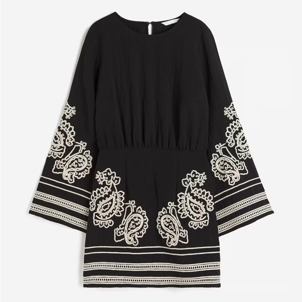 H&M Black Dress with Cream Embroidery